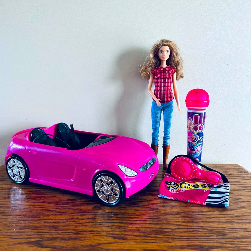 Barbie Convertible Car, Doll, and Accessories Bundle